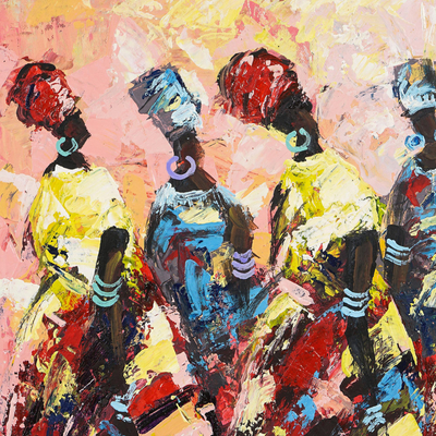 'Women's Day Parade' - Expressionist Acrylic on Canvas Painting
