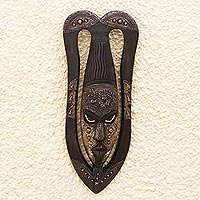 African wood mask, 'Love Each Other' - African Sese Wood and Aluminum Plated Mask
