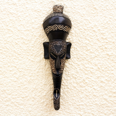 Máscara de madera africana - Máscara de Madera de Sesé Tallada a Mano y Chapada en Aluminio