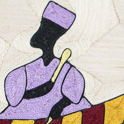 Silk thread wall art, 'Damba Festival I' - Silk Thread Wall Art from Ghana