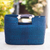 Handtasche mit Naturfasergriff - Blaue Handtasche aus Bast und Ledergriff