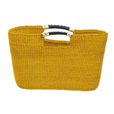 Raffia handle handbag, 'Sunlit Afternoon in Yellow' - Woven Raffia Handle Handbag in Yellow
