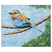 'Lilae-Breasted Roller' - Signed Unstretched Impressionist Acrylic Bird Painting
