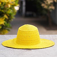 Raffia sun hat, 'Shady Day' - Yellow Raffia Wide Brim Sun Hat