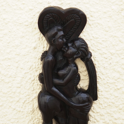 Ebony wood sculpture, 'Midnight Love' - Romantic Ebony Wood Sculpture
