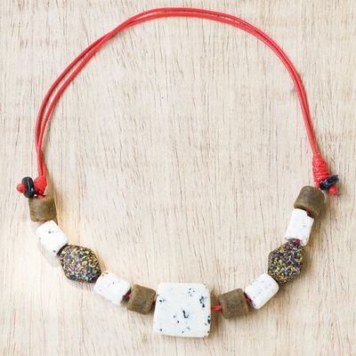 Recycled glass beaded necklace, 'Stand Out' - Handmade Recycled Glass Beaded Necklace