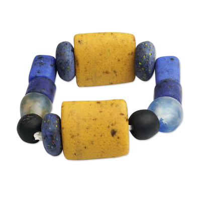 Recycled glass beaded bracelet, 'Electric Spark' - Artisan Crafted Recycled Glass Beaded Bracelet