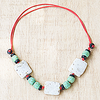 Recycled glass beaded bracelet, 'Life and Other Stories' - Hand Made Adjustable Glass Beaded Necklace