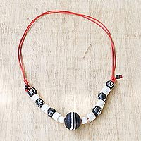 Recycled glass beaded bracelet, 'Youth Culture' - Black and White Recycled Glass Beaded Necklace
