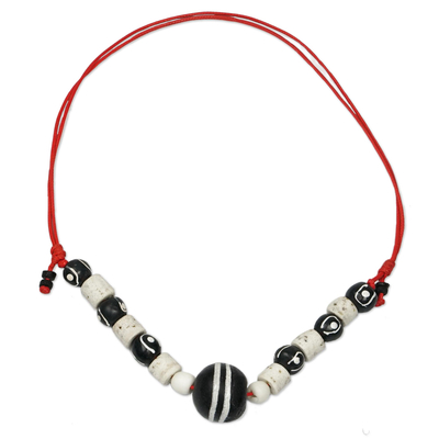 Black and White Recycled Glass Beaded Necklace