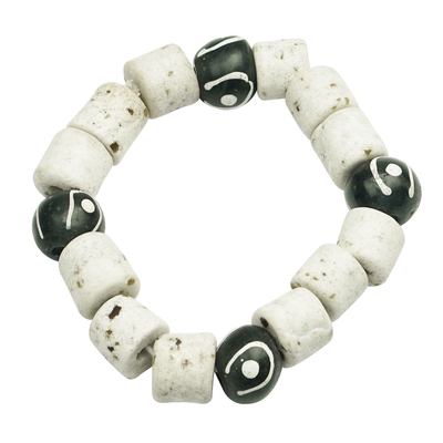 Recycled glass beaded bracelet, 'Youth Culture' - Black and White Recycled Glass Beaded Bracelet