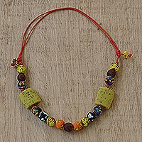 Recycled glass beaded necklace, 'Joy Riding' - Colorful Recycled Glass Beaded Necklace