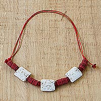 Recycled glass beaded necklace, 'Marvel at Me' - White and Red Recycled Glass Beaded Necklace