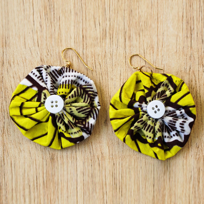 Fabric dangle earrings, 'Around Town' - Eco-Friendly Fabric and Brass Dangle Earrings