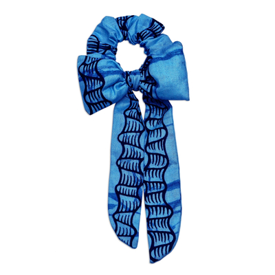Cotton hair scrunchie, 'Blue Virtue' - Blue Cotton Hair Scrunchie from Ghana