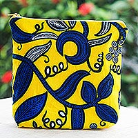 Cotton cosmetic bag, 'Makeup Your Move' - Printed Cotton Cosmetic Bag fro Ghana