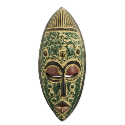 Máscara de madera africana - Máscara Artesanal de Madera de Sesé y Baño de Latón