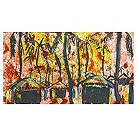 'Coconut City' - Acrylic and Colored Pencil Village Scene