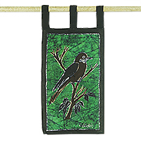 Batik cotton wall hanging, 'Cinnamon-Chested Bee Eater' - Batik Cotton Bird-Themed Wall Hanging
