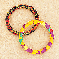 Cotton bangle bracelets, 'Beautiful Again' (pair) - Handmade Cotton and Wood Bangle Bracelets (Pair)