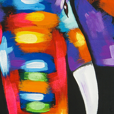 'Elephant' - Colorful Acrylic Elephant Painting on Canvas