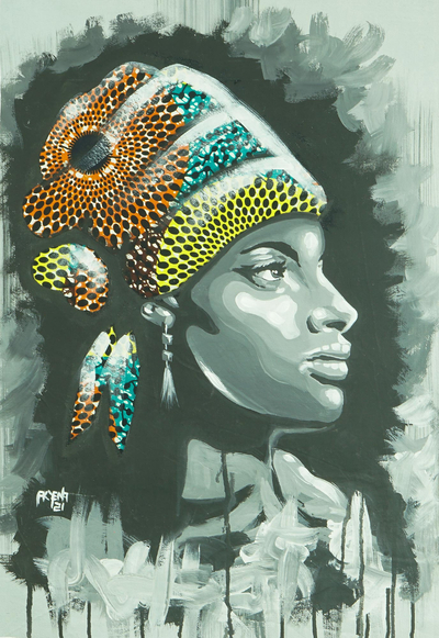 'Afrikanische Frauenglückseligkeit' - Signierte Acryl-Figur-Gemälde auf Leinwand