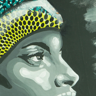 'Afrikanische Frauenglückseligkeit' - Signierte Acryl-Figur-Gemälde auf Leinwand