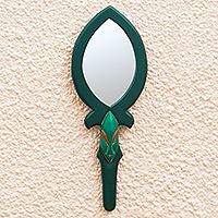 Wood wall mirror, 'Anoma Antua' - Green Ofram Wood Wall Mirror