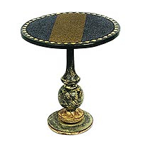 Wood accent table, 'Asafoiatse' - Sese Wood and Brass Plated Accent Table