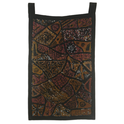 Batik cotton wall hanging, 'Echoes from Within' - Brown and Black Batik Cotton Wall Hanging