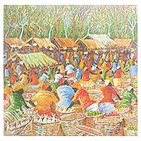 'Market Women II' - Acrylic Market Scene Painting on Canvas