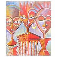 'Masks in Orange' - Acrylic Mask Painting on Canvas