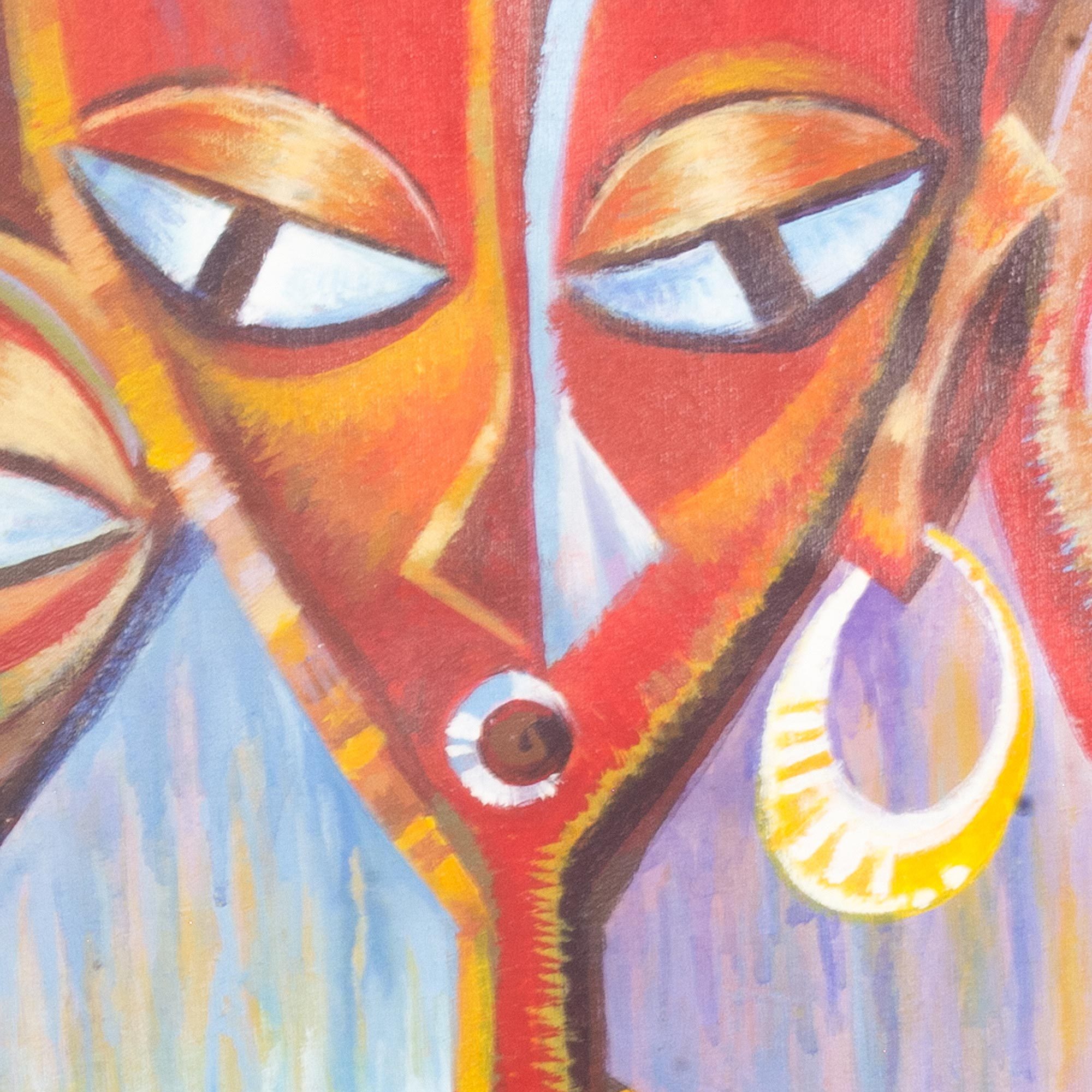 Acrylic Mask Painting on Canvas Masks in Orange NOVICA