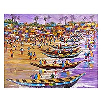 'Purple Ocean' - Pintura acrílica de paisaje marino sobre lienzo