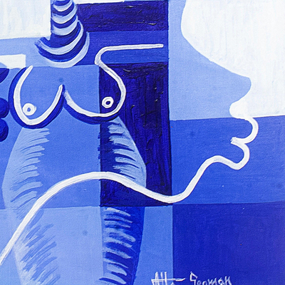 'Fertility' - Pintura abstracta en azul y blanco sobre lienzo