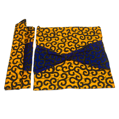 Cotton cushion covers, 'Nhyira' (pair) - Blue and Yellow Cotton Cushion Covers (Pair)