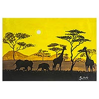 'African Safari Sunset' - Acrylic Landscape Painting on Canvas