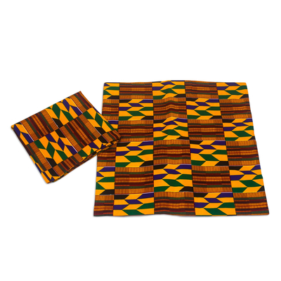 Cotton cushion covers, 'Kente Rainbow' (pair) - Cotton Kente Cloth Cushion Covers from Ghana (Pair)