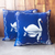 Cotton cushion covers, 'Swan Swimming' (pair) - Blue and White Cotton Swan-Motif Cushion Covers (Pair)