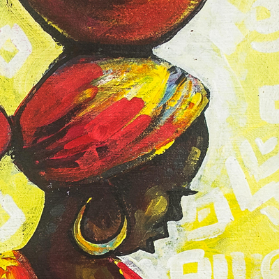 'Mujer de rojo' - Figura acrílica roja y amarilla sobre lienzo