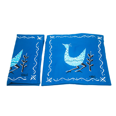 Fundas de cojines de algodón, (par) - Fundas de cojín de algodón azul con motivos pájaros (par)