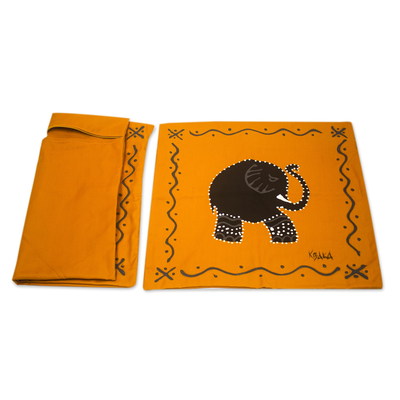 Kissenbezüge aus Baumwolle, (Paar) - Orangefarbene Kissenbezüge aus Baumwolle mit Elefantenmotiv (Paar)