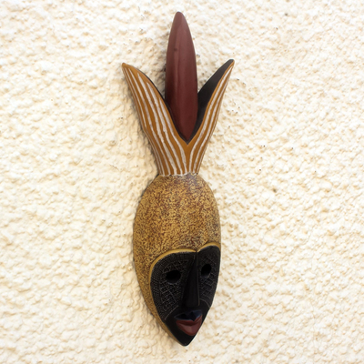 Afrikanische Holzmaske - Handgeschnitzte Ananasmaske aus Sese-Holz