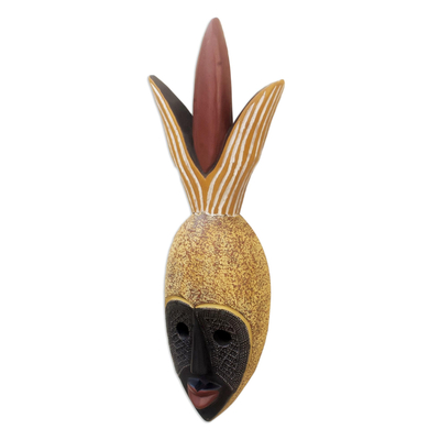 Afrikanische Holzmaske - Handgeschnitzte Ananasmaske aus Sese-Holz