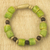 Wood and recycled glass beaded bracelet, 'Sweet Lady' - Green Beaded Stretch Bracelet from Ghana