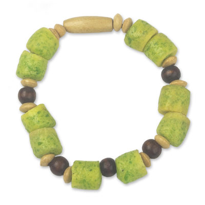 Green Beaded Stretch Bracelet from Ghana