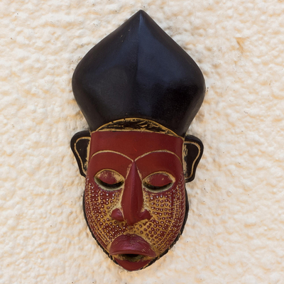 Afrikanische Holzmaske - Sese-Holz- und Aluminium-beschichtete Maske aus Ghana