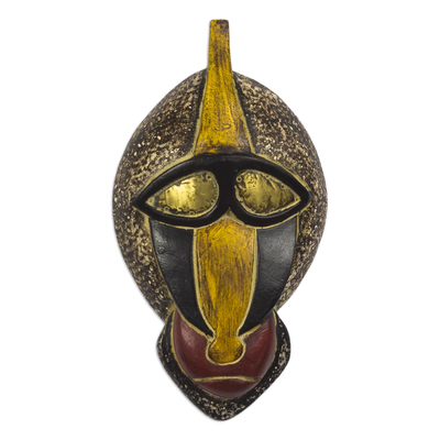 African wood mask, 'Swag Monkey' - Hand Carved Wood and Brass Plated Mask