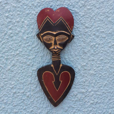 African wood mask, 'Heart of Love' - Artisan Crafted Sese Wood Mask from Ghana