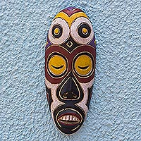 African wood mask, 'Colorful Monkey' - Hand Carved Sese Wood African Mask